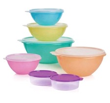 Tupperware 14-piece Wonderlier Vintage Series Bowl Set, Solid Color Bases, NIB picture