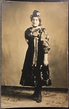 Real Photo Woman Wears Dress & Hat Decorated w Ribbons & Flowers RPPC Postcard picture