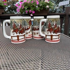 BUDWEISER - SET of 4 Clydesdales Covered Bridge CS-62 Holiday Steins (1984) picture