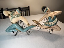 Vintage 1950s Harlequin Chalkware Masked Couple Ballet Dancers wall Plaques picture