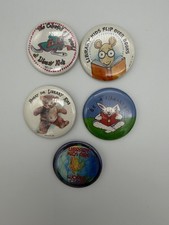 Lot of 5 Vintage Library Kids by Melsa Pins Round Pinback Buttons 1980s & 1990s picture