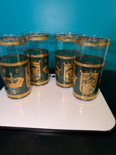4 Culver  Crown and Shield glasses 24K gold trim and rich green MCM barware picture