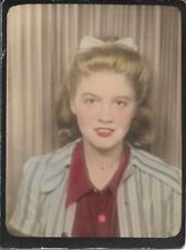 Lady Photograph Indoors 1940s Vintage Fashion Tinted 3 1/8 x 4 3/8 picture