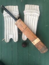 Antique Cricket Bat Ball Pads Leather Guard Vintage Old picture