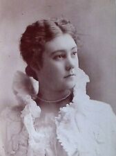 C1880/90s Cabinet Card London UK Hana Studio Gorgeous Woman W Pearl Necklace A35 picture