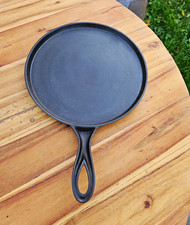 Antique 1800s Cast Iron Round Griddle Fancy Handle Heat Ring Restored Light picture
