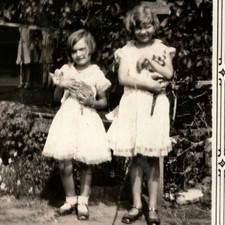 c1920s Girls Kittens Pets White Dresses Snapshot Photo Vine Porch Yard Sisters picture