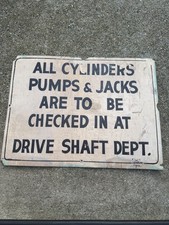 Vintage 70s Plastic Industrial Sign Hand Painted Machine Shop Drive Shaft Dept picture