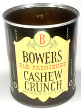 Bowers Old Fashioned Cashew Crunch Advertising Tin Made In USA Vintage 1960s picture
