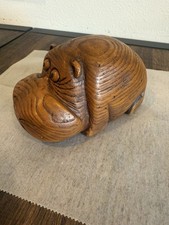Vintage House Hippo MCM Carved Wood Teak Hippopotamus Haus Hippo picture