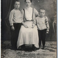c1910s Mother & Sons Studio Portrait RPPC Postcard Matching Shirts Vintage Photo picture