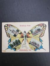 Greensburg Indiana Butterfly lady 1908 Post Card Vintage rare IOOF Tower Tree picture