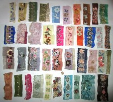 VERY RARE LOT Antique Vintage Sari TRIM LACE RIBBON 25 Pcs BEADS SEQUINS DOLL b1 picture