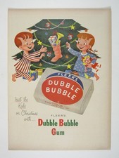 Print Ad 1950s Fleers Dubble Bubble Gum Christmas Holiday Treat Kids Vintage MOD picture