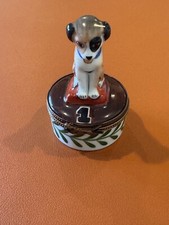 Rochard Limoges France Peint Main Porcelain Trinket Box #1 Dog w/ Gold Medal picture