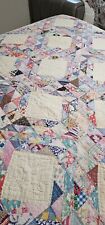 Vintage Handmade Quilt Ties  Shabby Chic Cottage Core 82x72 multicolor pastels picture