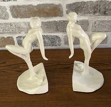 Pair of Ivory Frankart By Sarsaparilla Art Deco Style Nudes w/Frogs Bookends picture