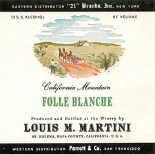 Louis M Martini Folle Blanche St. Helena Napa CA 1970s 1980s Vintage Wine Label picture