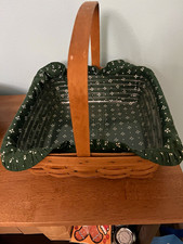 Longaberger Handwoven Woven Storage Basket w/ Handle, Green Liner, 1995 picture
