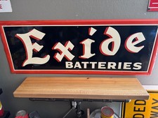 VINTAGE ORIGINAL 1947 EXIDE BATTERIES EMBOSSED SELF FRAMED SIGN~ NICE CONDITION picture