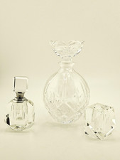 Vintage Glass Perfume Bottle Set 3pc Lot Decanter Dauber & Matching Hold picture