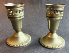 Vintage Pair Shrewbury Holloware Candle Sticks Holders Filigree Top picture