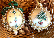 Lot of Vintage Handcrafted Hand Made Push Pin Beaded Silk Christmas Ornaments picture