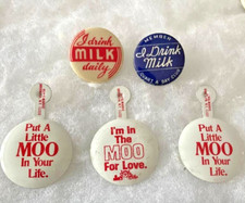 2-1930s Milk Dairy pinback buttons & 3 clip pins Member Milk A Day Club Mass picture