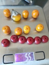Antique55 Grams lite 14 Beads Cherry And Yellow ButterscotchMarbled Rare Beads picture