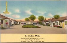 c1950s SAN DIEGO, California Postcard EL PADRE MOTEL Highway 101 Roadside Linen picture