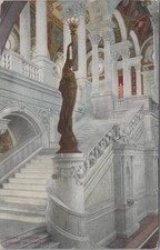 Washington DC Library of Congress Grand Staircase Bronze Torch DB Postcard 1913 picture