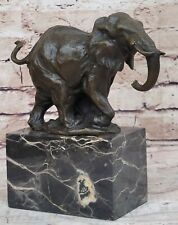 Bronze Metal Elephant Figurine Figure Statue Sculpture on Marble Base Signed Art picture