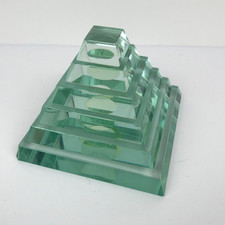 Vintage Art Glass Pyramid Paperweight Stepped Geometric Seafoam Green Heavy picture