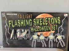 Vtg Skeletons 10 Flashing Halloween Light String Set NOS Deadstock In Box picture