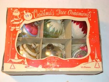 Vintage Box Of 6 Large Glass Christmas Ornaments Shiny Brite and other picture