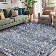 OPPODREAM Vintage Blue Area Rugs 9x12, Washable Rug for Living Room Rectangular picture