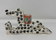 Vintage Lori Mehan White Black Dog Candle Holder Ceramic Art Pottery Signed 1995 picture