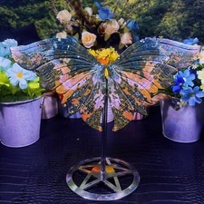 TOP 278G Natural Handcarved Ocean Jasper Butterfly  wings Crystal Healing 9 picture