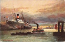 LITHO Steamship at Shoreline City Europe 1906 Great American Novelty Art Series picture