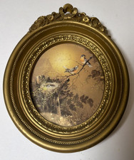 Beautiful Vintage 1980s Oval Homco Bluebird Gold Frame Print Wall Decoration picture