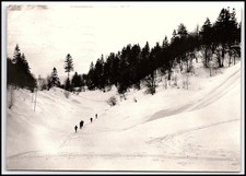 1970 Poland Gołdap Mountain Winter Snow Forest Scene People B&W Photo K493 picture