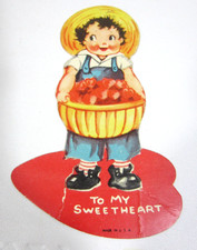 Antique Valentine Card 1930s -WWII Era Valentine Day Card Die Cut Farmer Standup picture