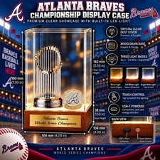 LED Acrylic Display Case Wood Base Trophy Ring Atlanta Braves Theme picture