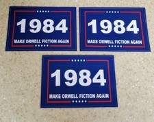 1984 MAKE ORWELL FICTION AGAIN lot 3 George Orwell MAGA PARODY Bumper Stickers picture