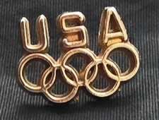 USA Olympic Rings Gold Tone Vintage Lapel Pin picture