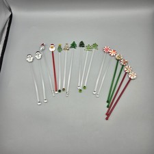 Vintage Hand Blown Glass Christmas Swizzle Sticks Drink Stirrers Set of 16 READ picture