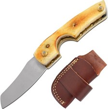 Gold Lining Cigar Cutter Knife Razor Sharp Bone Handle With Leather Sheath picture
