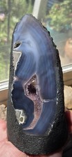 cut Polished Blue Banded Agate Geode  w/ Druzy amethyst Crystal Pocket picture