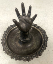 Vintage Hand Desk Ring Holder with Ornate Tray Base Ring Dish picture