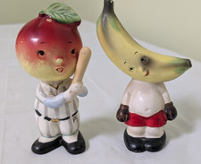 RARE Vintage 1956 Napco Anthropomorphic Fruit Sports Salt/Pepper Shakers 1C1930 picture